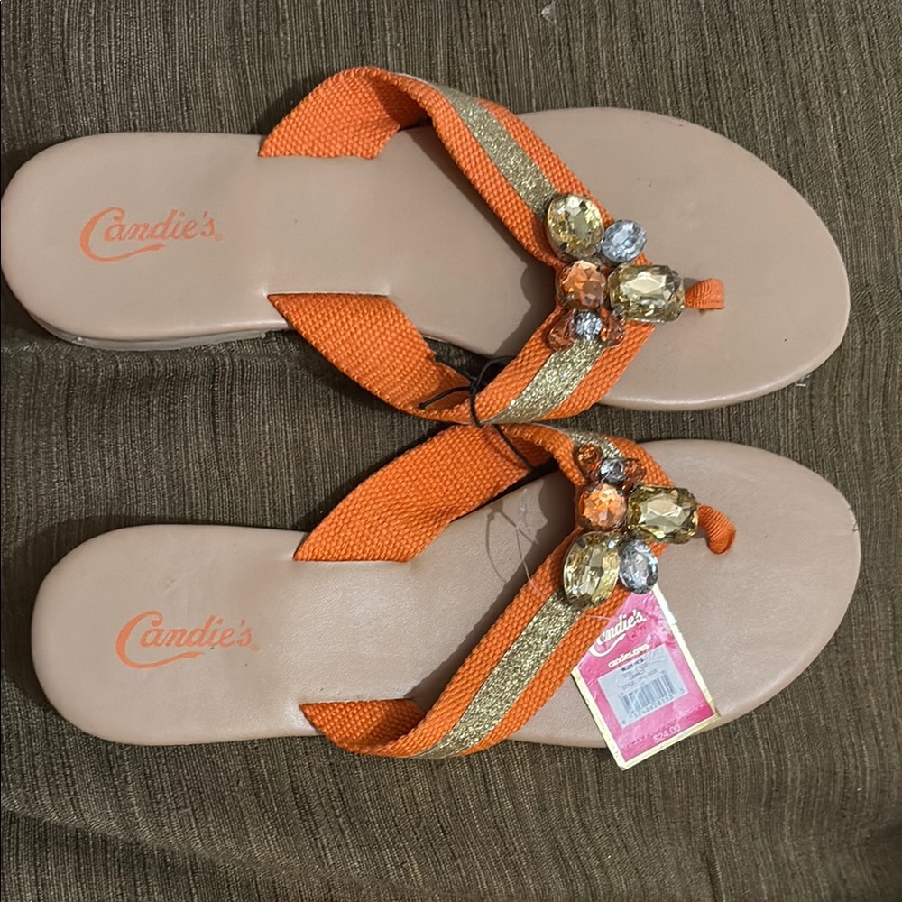Candie's Orange Sandals with Gold Accents
